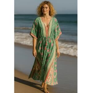 ELAN Boho Maxi Dress Large Beach Vacation Western Tribal Relaxed Tall